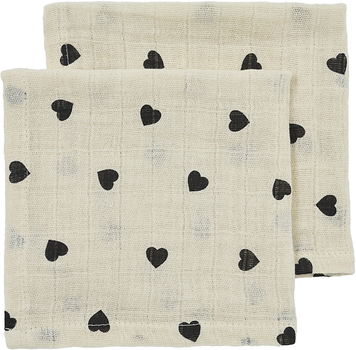 Meyco Baby Sweet Heart Monddoekjes - 2-Pack - Soft Sand/Black - 30x30 cm