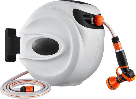 Degelijke slanghaspel met 15m gewapende tuinslang en 6 accessoires
