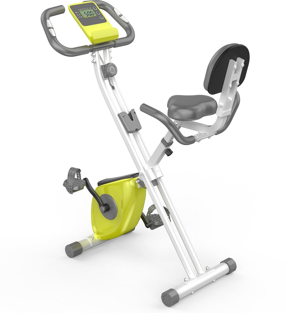 Opvouwbare hometrainer - X-bike met 8 niveaus magnetische weerstand - vliegwiel 25KG - multifunctioneel LCD-scherm - verstelbare zitting - tablethouder - groen en wit