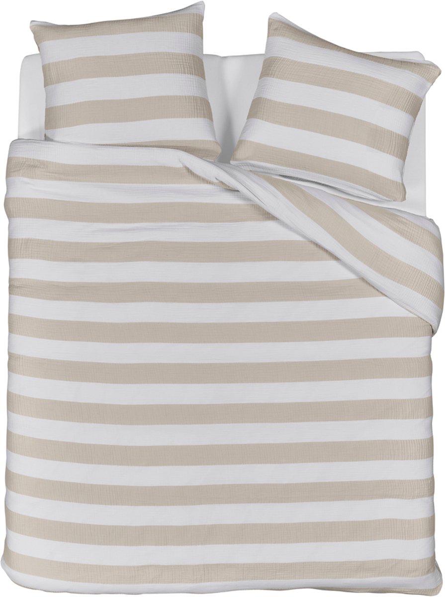 Riviera Maison Striped dekbedovertrek - Lits-Jumeaux - 240x200/220 - Zand
