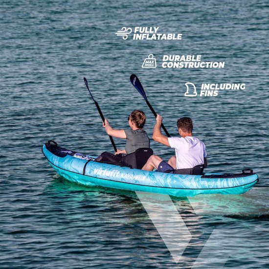 VirtuFit Kayak 335 - Turquoise - Met Kajak Zitjes en Draagtas - Geschikt voor Twee of Drie Personen - Duurzaam & Stevig - Opblaasbare Kajak - Kajak - Opblaasbare Boot