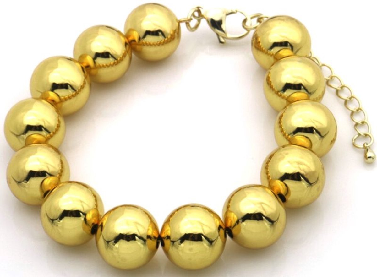 Armband voor Vrouwen - Grote kralen 12mm - Goudkleurig - verstelbaar - 21cm