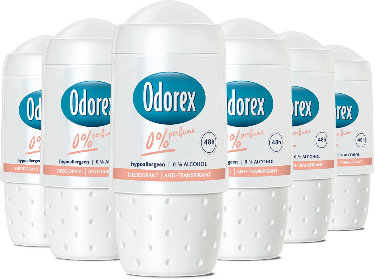 Goedkoopste Odorex 0 Parfum Anti-Transpirant Deodorant Roller - 6x 50ml - Voordeelverpakking