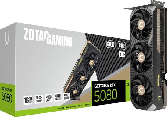 ZOTAC GAMING GeForce RTX 5080 SOLID CORE OC - Grafische Kaart 16GB GDDR7 - PCIe 5.0 - 1x HDMI 2.1b - 3x DisplayPort 2.1b