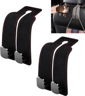Hoofdsteun Haakjes - 2 Stuks - Auto Organizer Haken - Autostoel Hangers - Tashanger - Leer Autostoel Haak - Auto Kapstok - Tassenhanger - Autostoel - Telefoonhouder - Opberghaak - Zwart - Universeel - 17x8cm