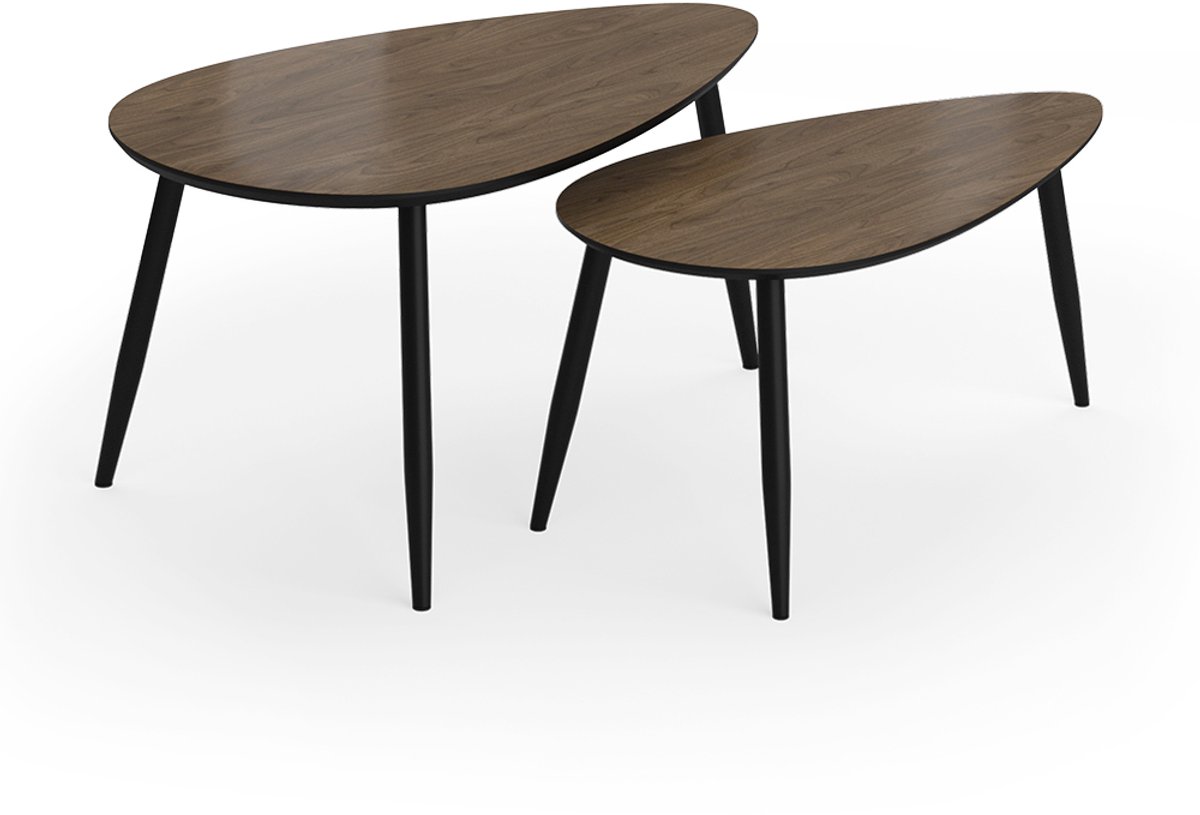 Vicco Veyo Salontafel set – 98 x 60 cm Set, 2 delen Notelaar/zwart Zwart eiken hoogglans/Zwart