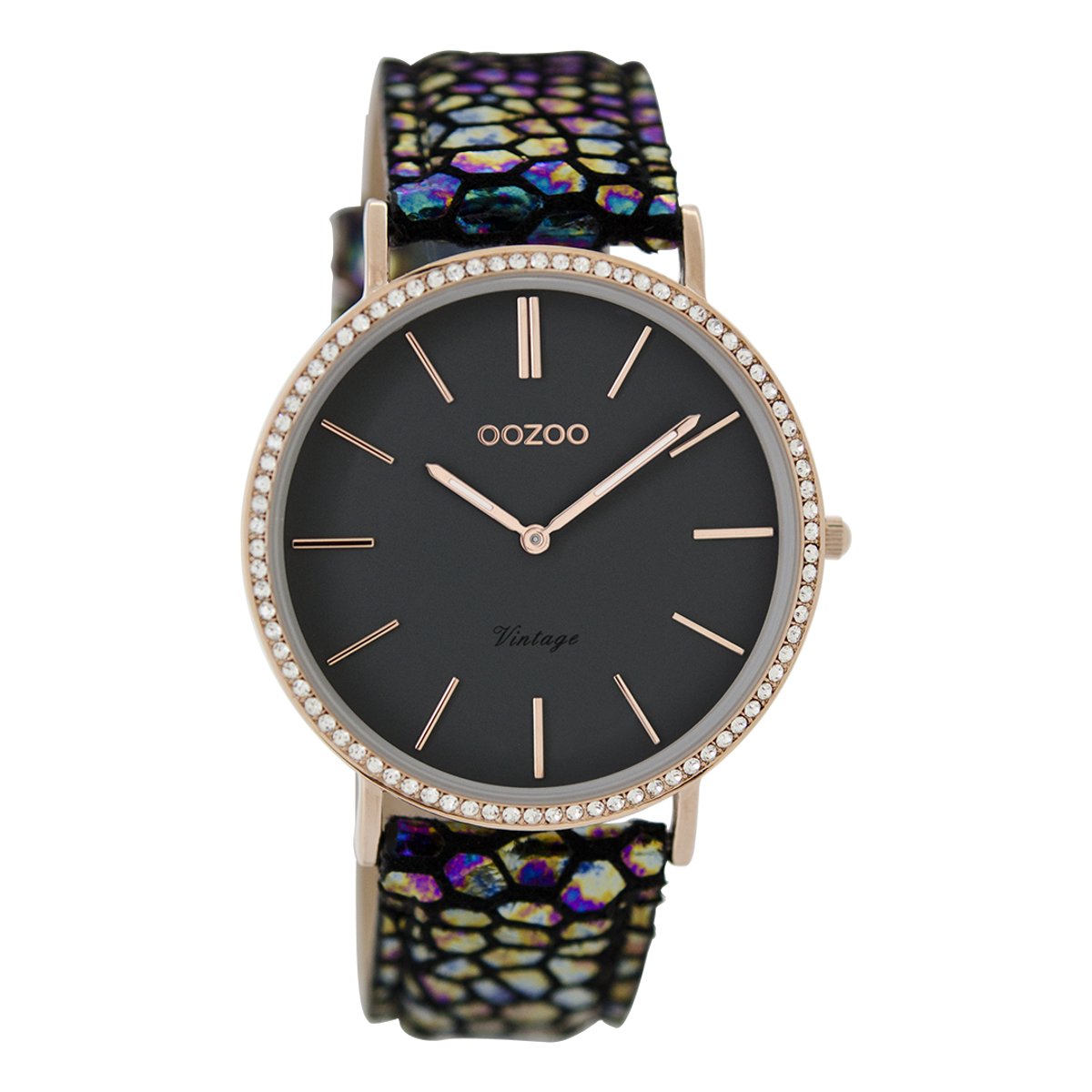 Rosé goudkleurige OOZOO horloge met multicolor leren band - C8887
