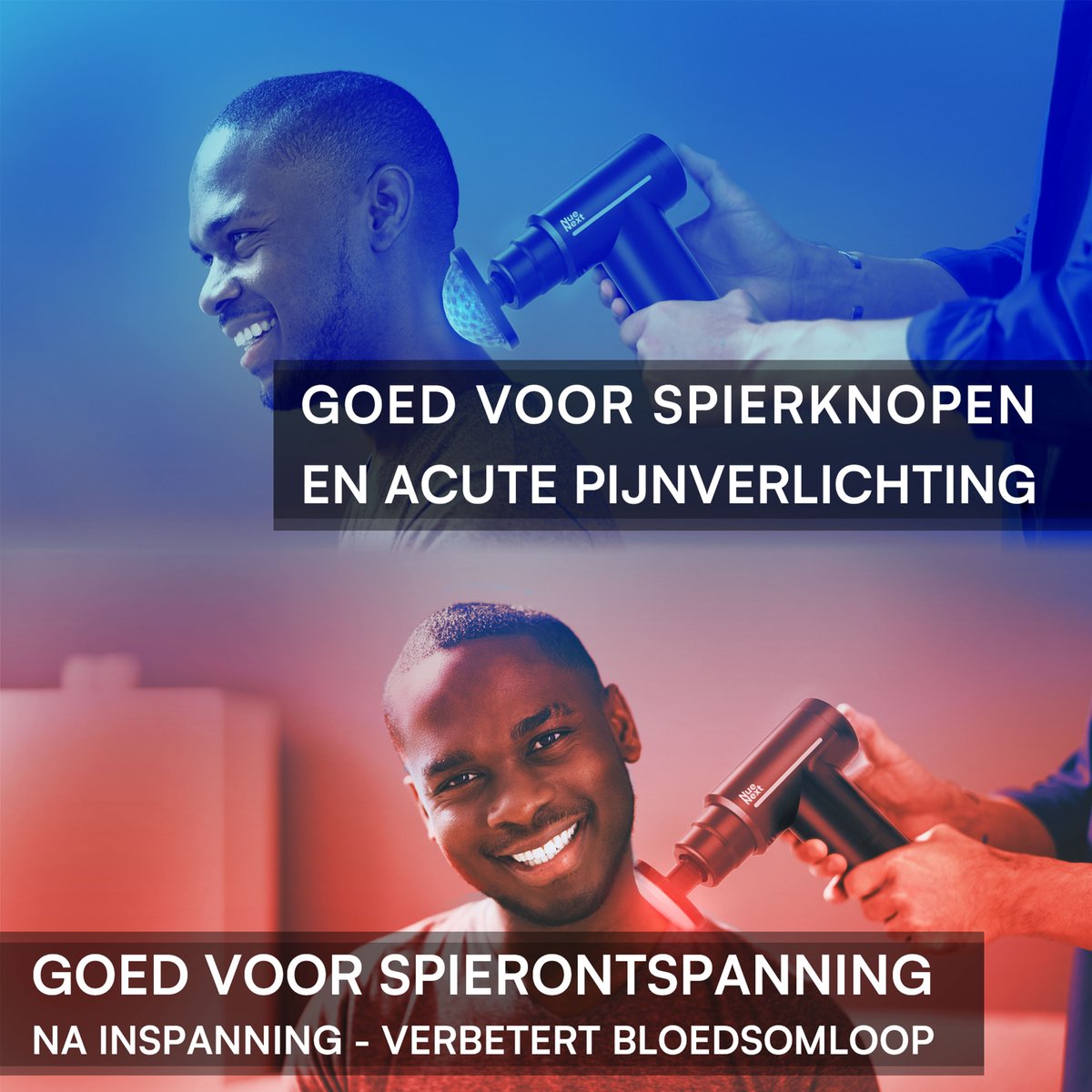 Afbeelding 3 van NueNext Massage Gun Professioneel Met Verlengarm - Massage Pistool mini - Sport en Relax Massage Apparaat - Warme & Koude Stand - 6 Massagekoppen - Krachtig en Draadloos - Zwart