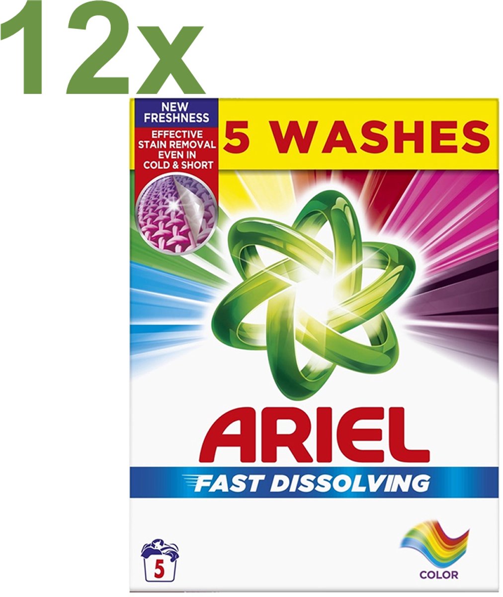 Ariel Fast Dissolving Color – Waspoeder voor Gekleurde Was – 12x 275g – 60 Wasbeurten - Voordeelverpakking