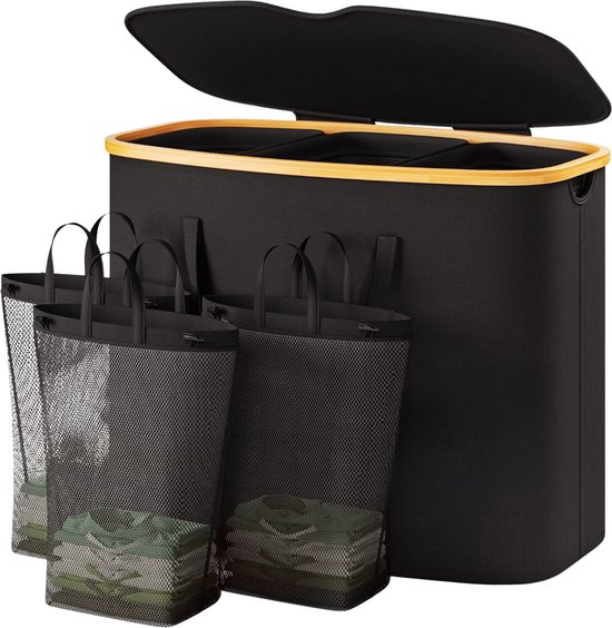 Wasmand XXL - 205L Wasmand met 3 Vakken & Mesh Waszakken Wasmand XXL - 205L Wasmand met 3 Vakken & Mesh Waszakken