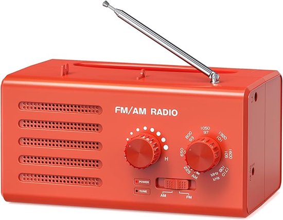 Foto: Noodradio solar opwindbaar solar powerbank zonneenergie survival noodpakket zaklamp oplaadbaar am fm noodrantsoen rood