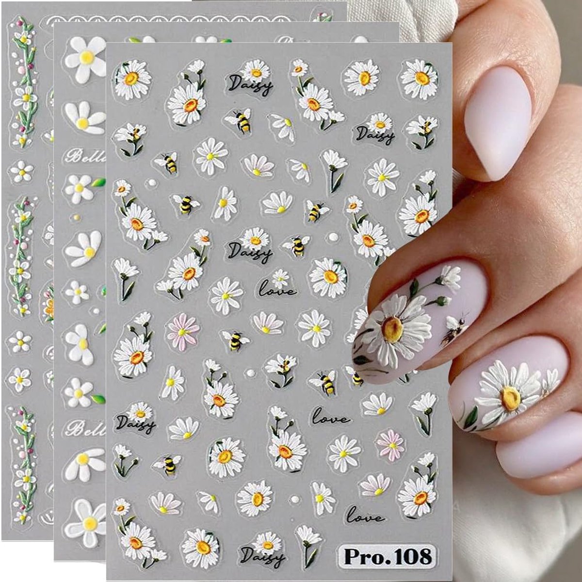 Elysee Beauty - Lente & zomer nagelstickers - 5 vellen - Zelfklevend nageldecoratie - Flower & daisy stickers - Nail art set tools