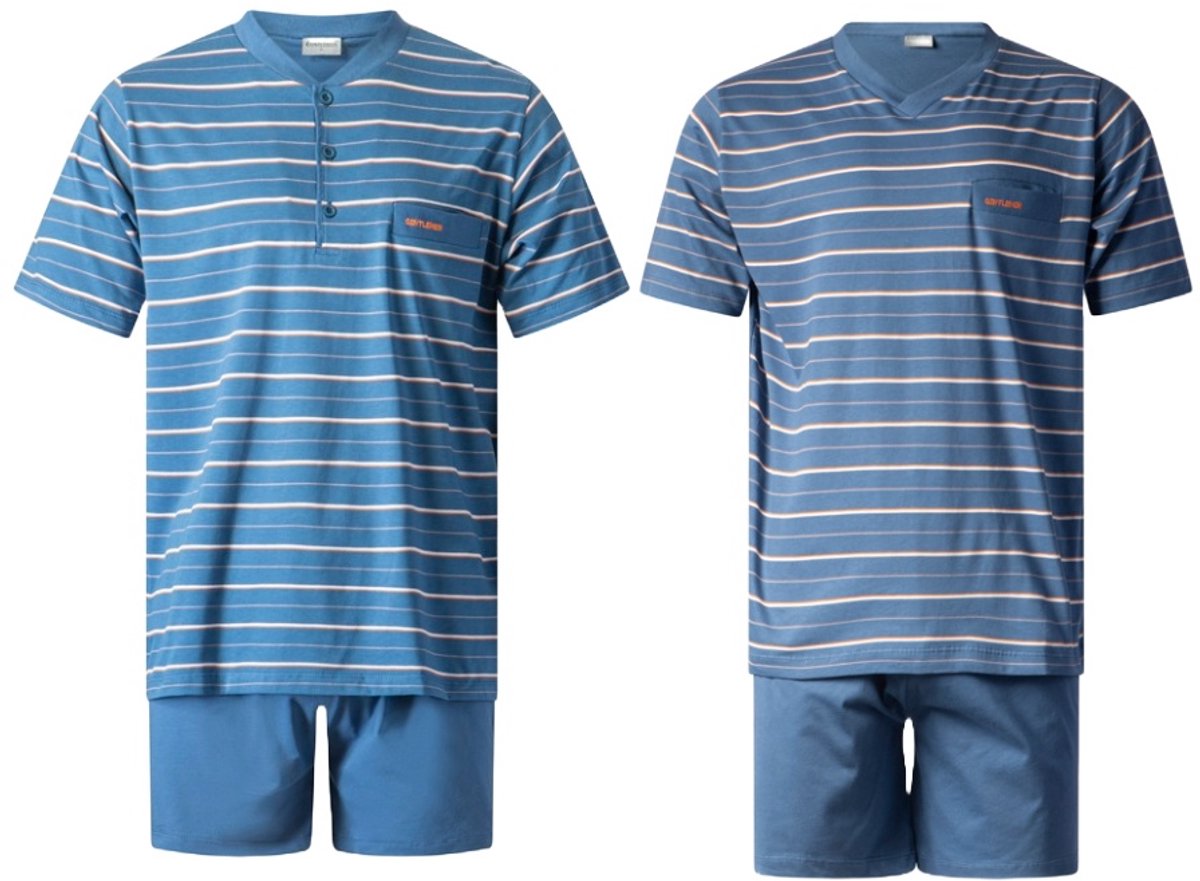 Gentlemen - 2 heren shortama's 114284 - korte pyjamasets - knoop- en V-hals - blauw - maat 4XL