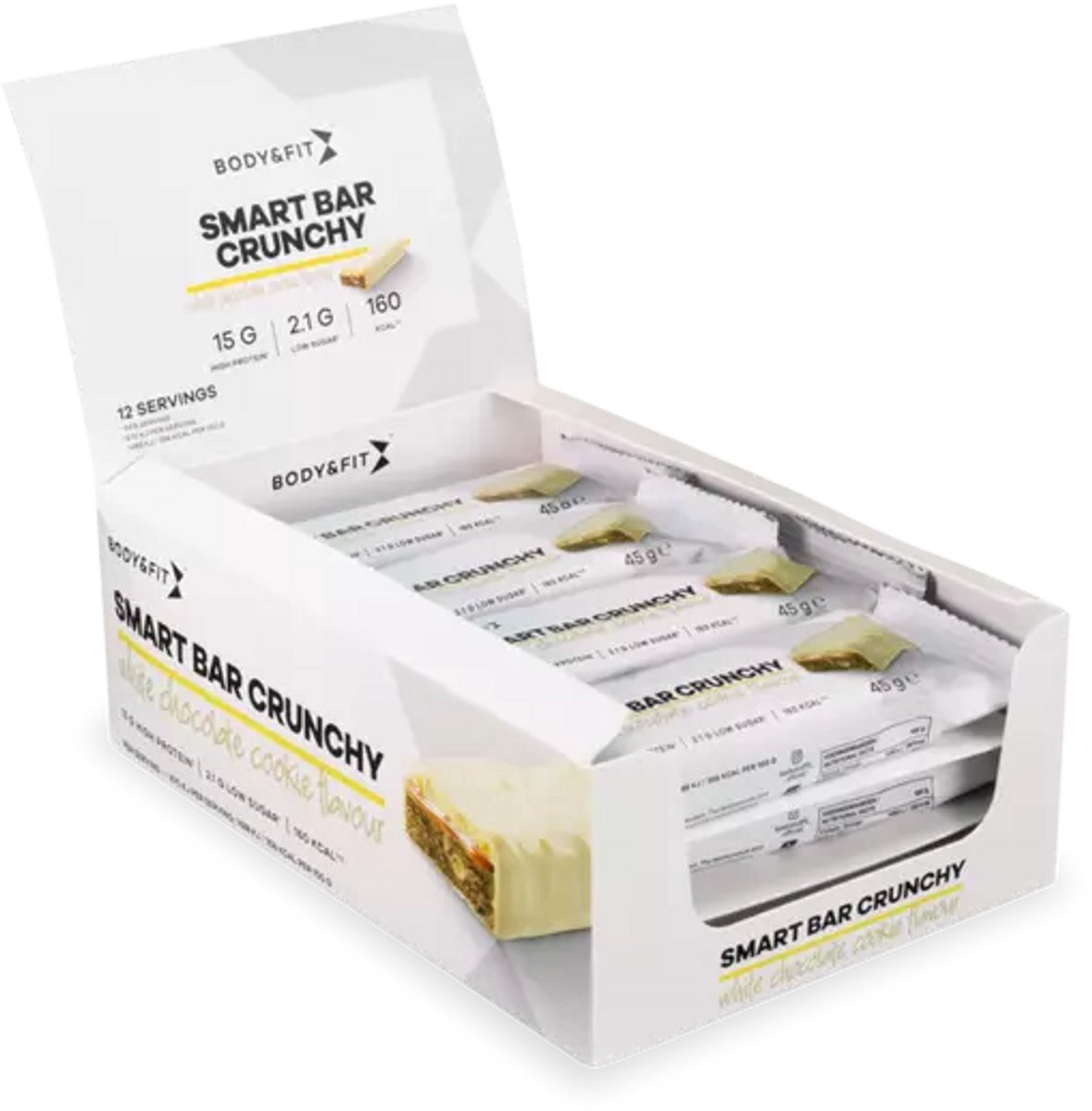 Goedkoopste Body & Fit Smart Bar Crunchy - Protein Bar - Proteine Repen - Eiwitrepen - White Chocolate & Cookies - (12 x 45 gram