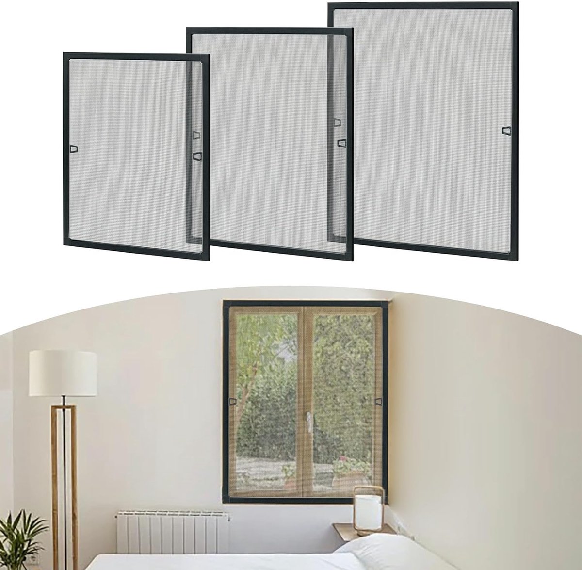 Vliegengaas voor ramen met aluminium frame, insectenwerend raam, inzetnet zonder boren, 100 x 80 cm, verstelbaar muggennet, zelfbouwpakket, antraciet HMTM-HAG5250A