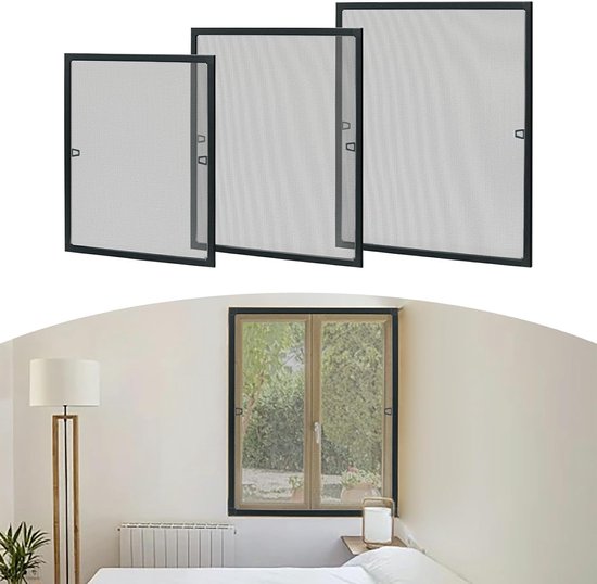 Vliegengaas voor ramen met aluminium frame, insectenwerend raam, inzetnet zonder boren, 100 x 80 cm, verstelbaar muggennet, zelfbouwpakket, antraciet HMTM-HAG5250A