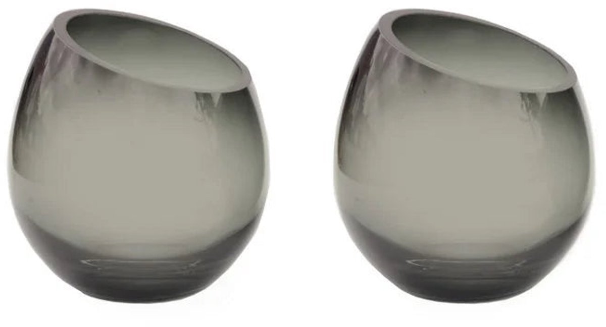 Waxinehouder Moho | Grijs | Ø12.5 x H13 cm | Set van 2 stuks