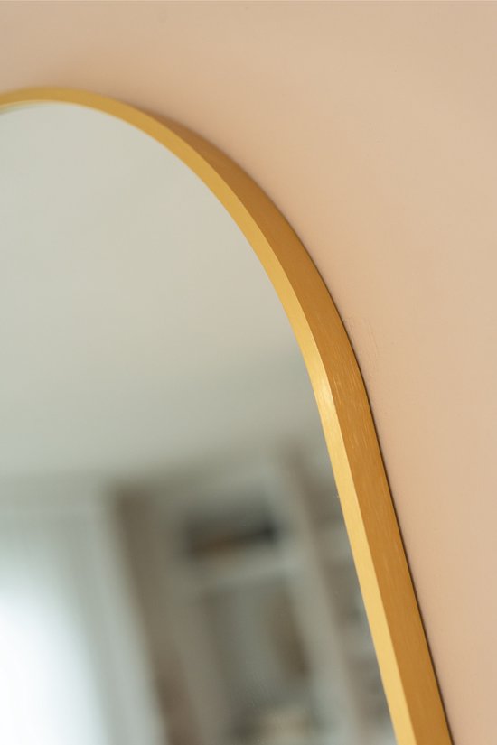 SensaHome Oval Passpiegel - Minimalistische Design Wandspiegel - Staande Spiegel met Metalen Rand - Modern - Kleedkamer Spiegel - 50x160CM - Goud