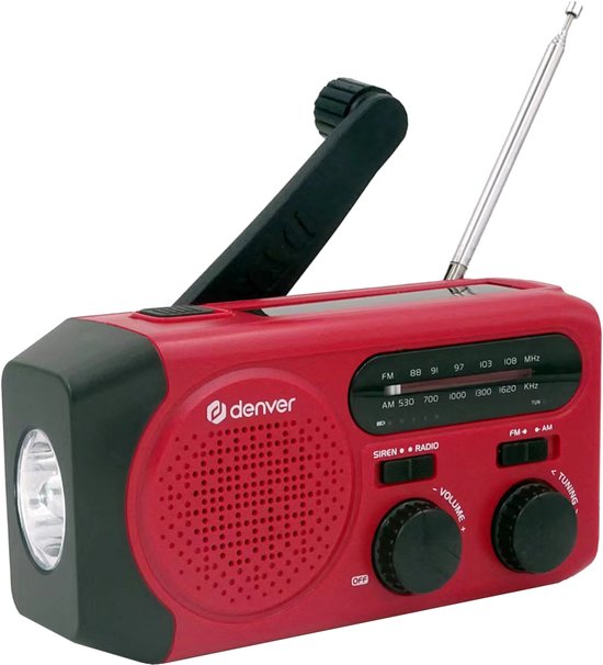 Denver Noodradio - Powerbank Zonneenergie - FM Radio - Noodpakket - Zaklamp - Opwindbaar - SOS Knop - Solar powerbank - SCR2010