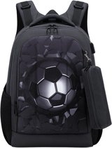 Cliste Rugzak Jongens - USB-Oplaadfunctie - Schoolrugzak - Rugtas Jongen, Schooltas Tiener Kind - Zwart - Voetbal