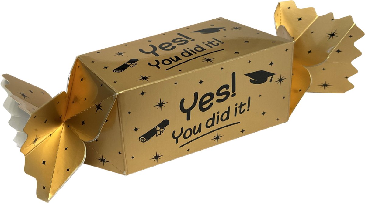 Snoeptoffee - Geslaagd - Yes! You did it! - Gevuld met Toffees - In cadeauverpakking met gekleurd lint