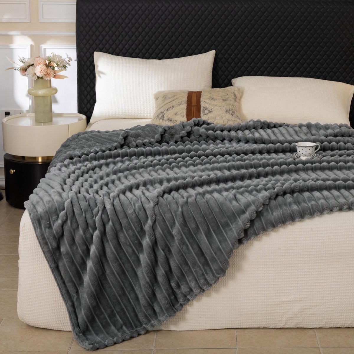 Ibenzoa Warme Luxe Fleece Deken voor Comfort en Stijl in Huis en Buiten donkergrijs
