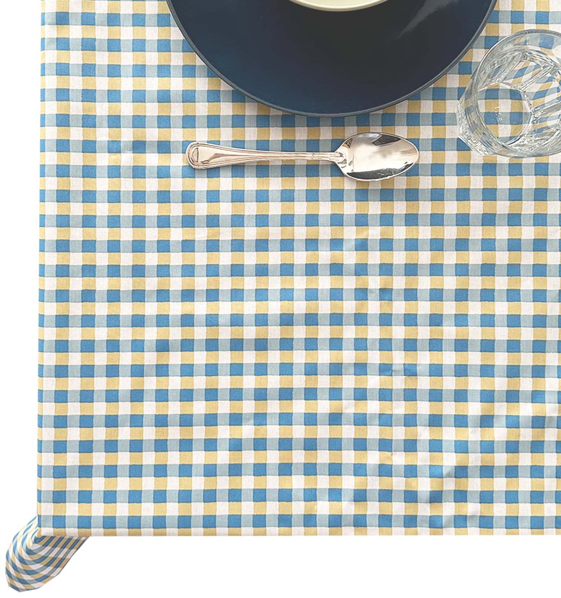 BINK Bedding Tafelkleed - Tafelzeil BB Ruit Blauw Geel - Acryl gecoat Katoen 145 x 300 cm - afneembaar - wasbaar - feest - feestdecoratie - kinderfeestje - verjaardag - buiten eten