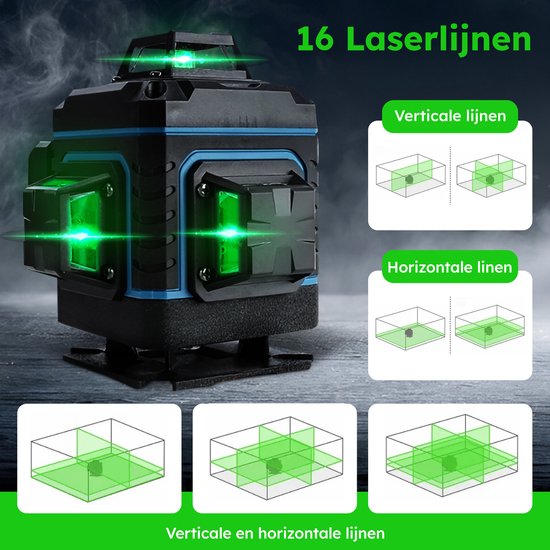 4D 16-lijn Kruislijnlaser – Zelfnivellerende 360° Graden Groene