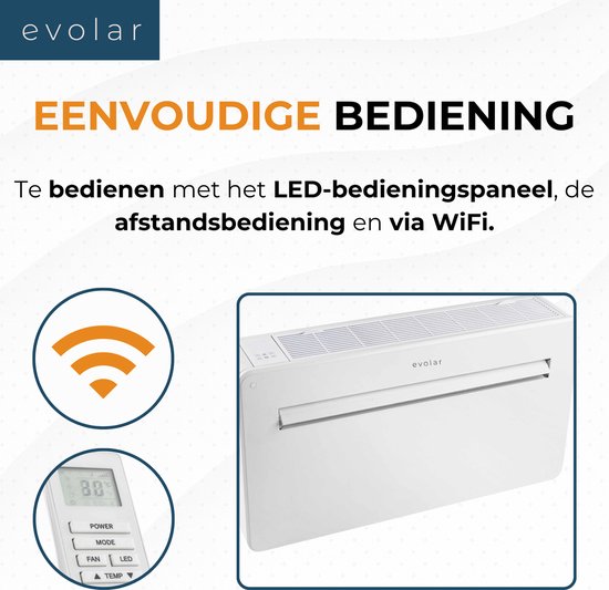 Evolar Monoblock Airco - Zonder buitenunit - met Luchtonvochtiger - 4-in-1 - 10000 BTU - WiFi - Zelf Installeren - EVO-M1000CH