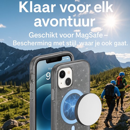 Coque IYUPP pour iPhone 16, Glitter MagSafe, antichoc, Zwart et transparente