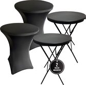 IvoQ 2x Zwarte Statafel + 2x Zwarte Statafelrok - Inklapbaar - Ø80x110 cm - Partytafel / Staantafel Rond - Cocktailtafel voor Binnen & Buiten