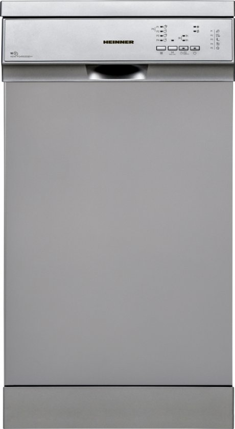 Heinner Vrijstaand Vaatwasser – 10 Couverts – 52 dB – Energieklasse E – 5 Programma’s – Aquastop – LED Display – 5 Jaar Garantie - Zilver