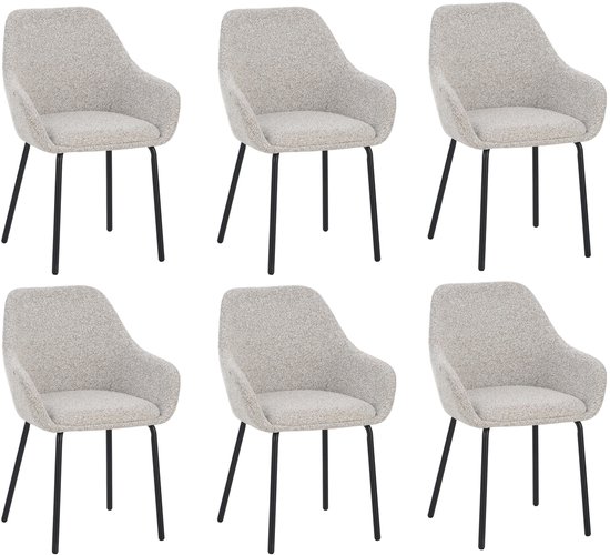 Chaises de salle à manger Lucy - accoudoirs - tissu beige - lot de 6 - design ergonomique