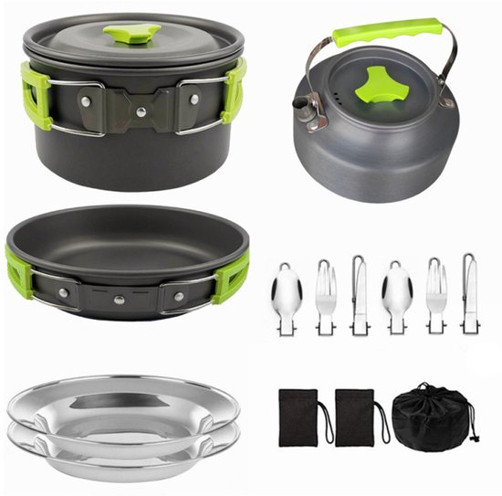 Camping Pot en Pan Set - RVS Camping Kookgerei Kit | Aluminium Lichtgewicht Kamp Pot en Pan | Camping Kookgerei Kit voor Wandelen Backpacken, Buiten Koken en Picknick