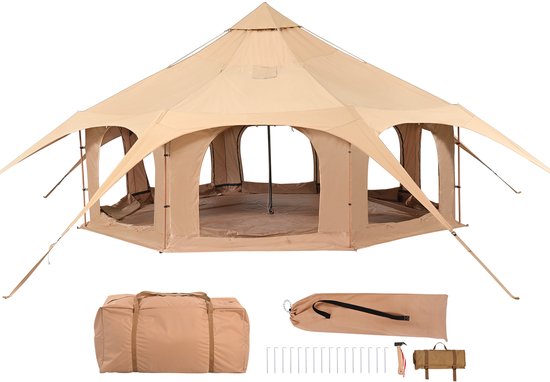 5 M/16.4 Ft Canvas Ronde Tent, 4-Seizoenen Yurt Tent met Kachelaansluiting, Ademende Kampeertent voor 8 Personen, Outdoor Jachtfeest voor Families
