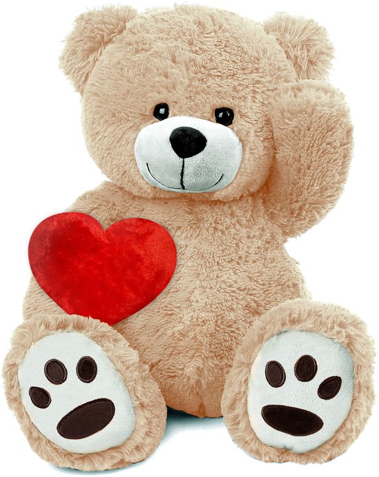 Witte teddybeer met rood hart met I Love You erop