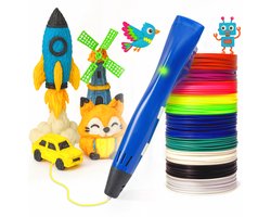 foto van 3D&Print 3D Pen Starterspakket XXL - 5x Sjablonen - 10x PLA Filament 1.75 mm - Tekenset - Educatief Speelgoed - Leren Tekenen - DIY Knutselen - 3D Printer - Cadeau voor Jongens en Meisjes - 3D-Pennen Navullingen - Blauw
