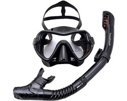 Travelhawk Snorkelmasker - Snorkel - Snorkelset - Duikbril met Snorkel - Duikmasker - Duikbril Kinderen - Duikbril Volwassenen - Versterkt Glas - Dry Top - Zwart