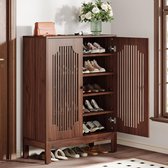 Meuble à chaussures Tribesigns – Étagère à chaussures à 5 niveaux – 80 x 35 x 110 cm – Meuble à chaussures avec Portes et Planches réglables – Rangement à chaussures en bois pour entrée, salon – Marron