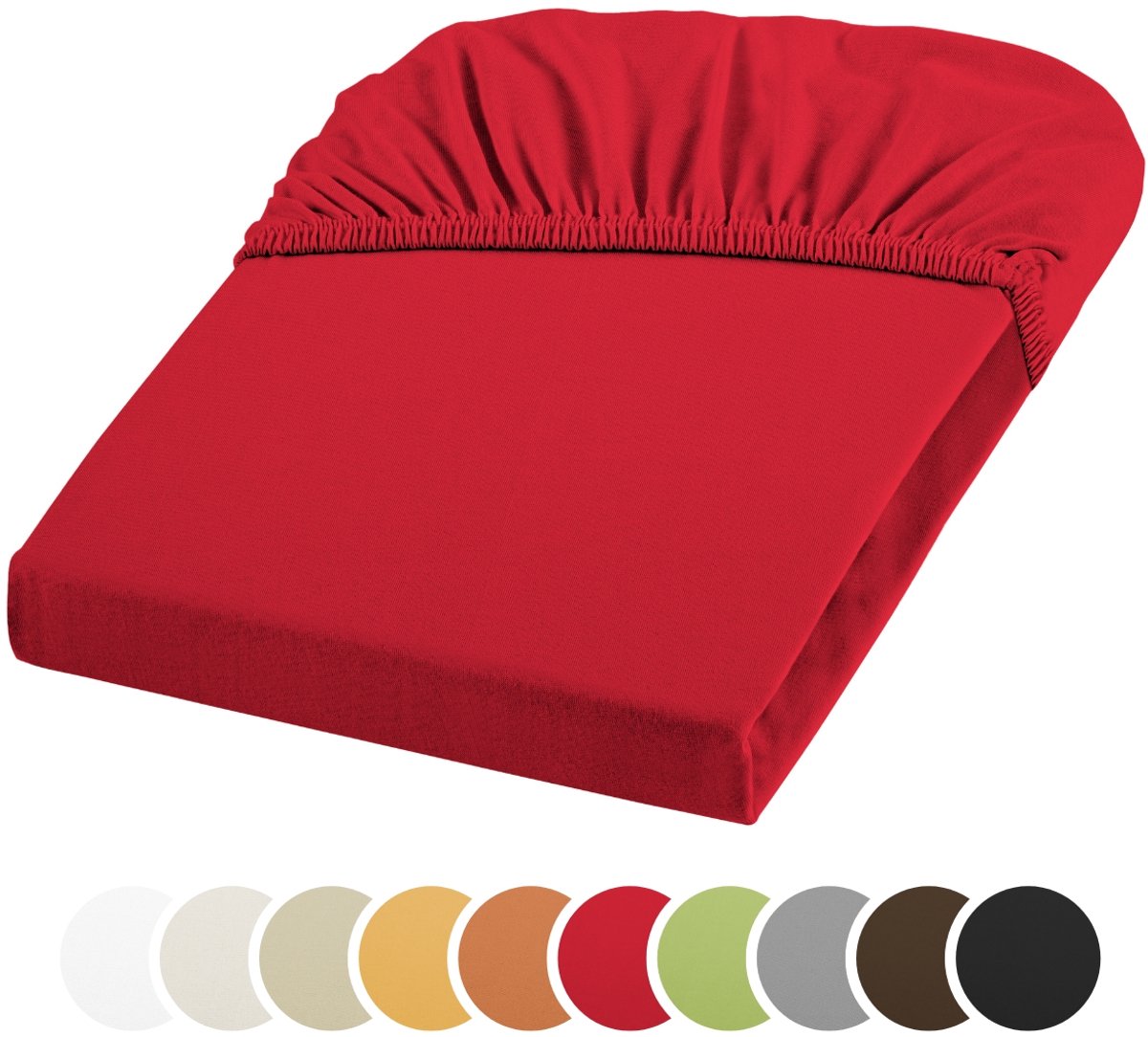 sleepling jersey stretch hoeslaken 180 x 200 - 200 x 220 cm | ondoorschijnend hoeslaken | katoen met 3% elastaan | voor matrassen tot 25 cm hoog | rondom elastiek | Ökotex | wasbaar tot 60 graden | rood