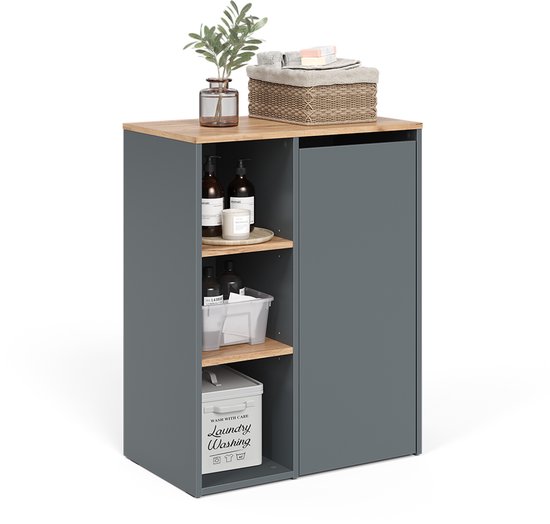Meuble de salle de bain Vicco Viktor – 68 x 88,2 cm avec compartiments ouverts Anthracite/chêne doré