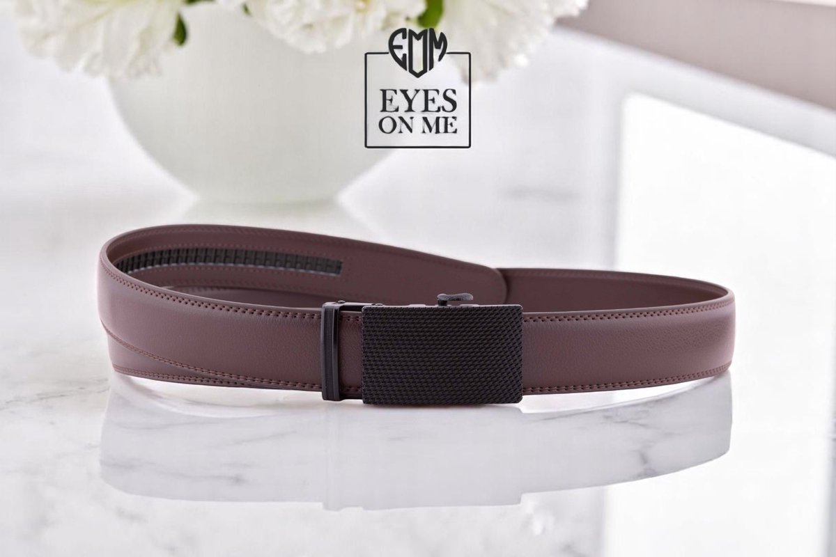 Bruine lederen riem zonder gaatjes met automatische gesp voor heren ( Model 20 )