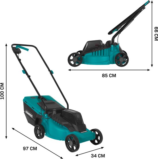 Tondeuse à gazon sans fil VONROC 20 V – Largeur de coupe 32 cm - Moteur sans balais - Trois hauteurs de coupe réglables : 30/50/70 mm - Bac de ramassage 30 L inclus - Batterie 4,0 Ah et chargeur rapide inclus