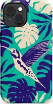 Casetastic hoesje geschikt voor Apple iPhone 15 - MagSafe - Dubbellaagse bescherming - Paradijs Kolibrie - Fashion Case - Donkerblauw Zand