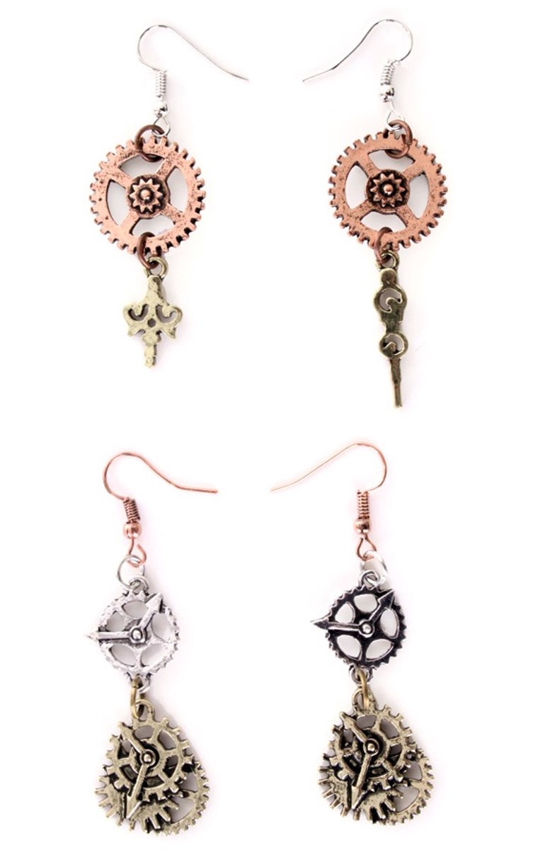 Steampunk Oorbellen – Set van 2 Paar – Retro Tandwiel Design – Perfect voor Carnaval, Themafeesten & Cosplay