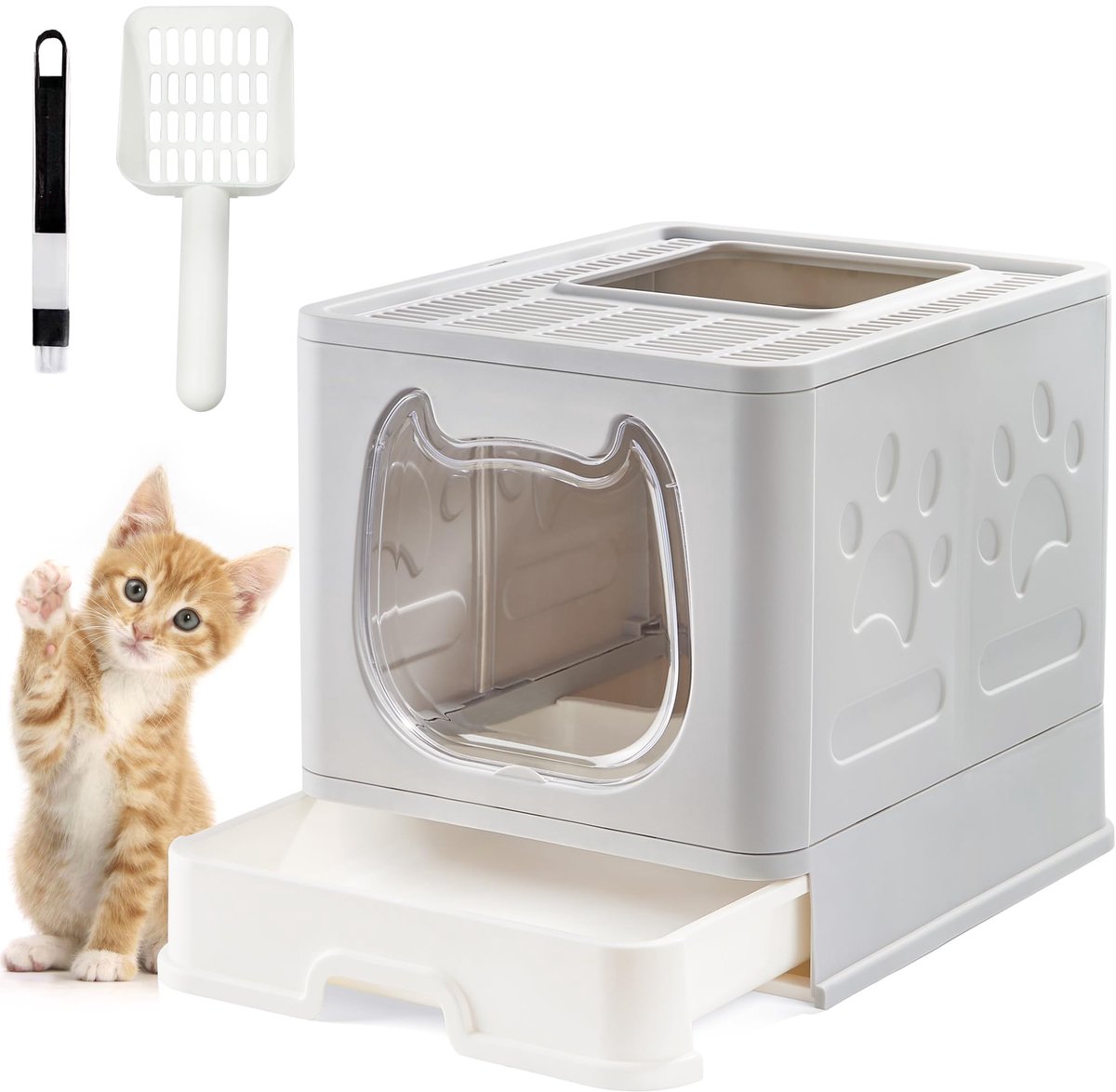 Ibenzoa® Opvouwbare Kattenbak met Deksel en Inclusief Schoonmaakaccessoires voor Gemak en Comfort