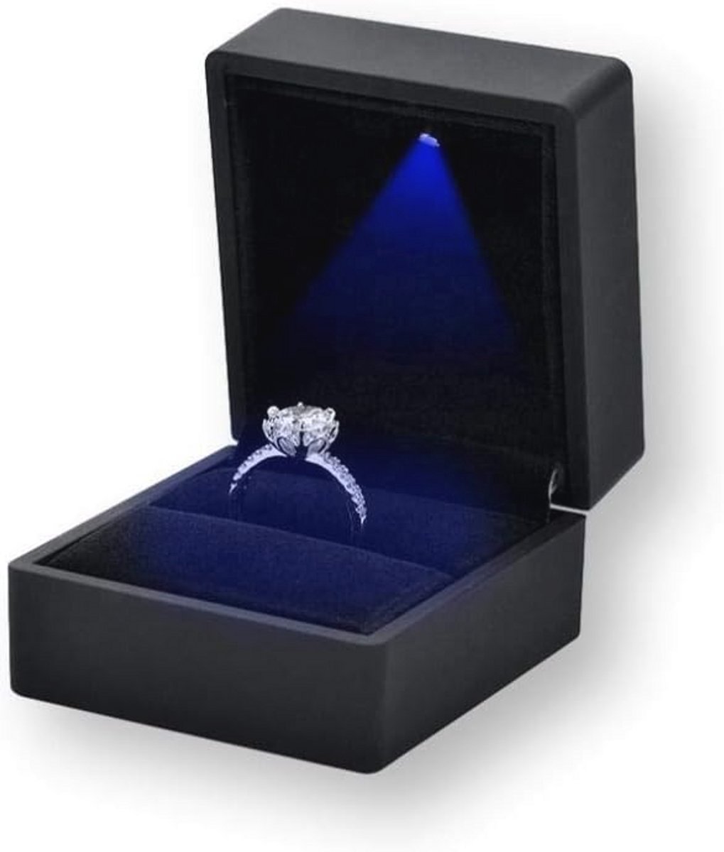 Zwarte LED Display Ring Box | Sieradendoos voor Oorbellen en Verlovingsringen | Luxe Geschenkdoos voor Vrouwen