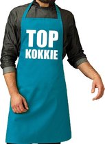 Top kokkie barbeque schort / keukenschort turquoise blauw voor heren - bbq schorten