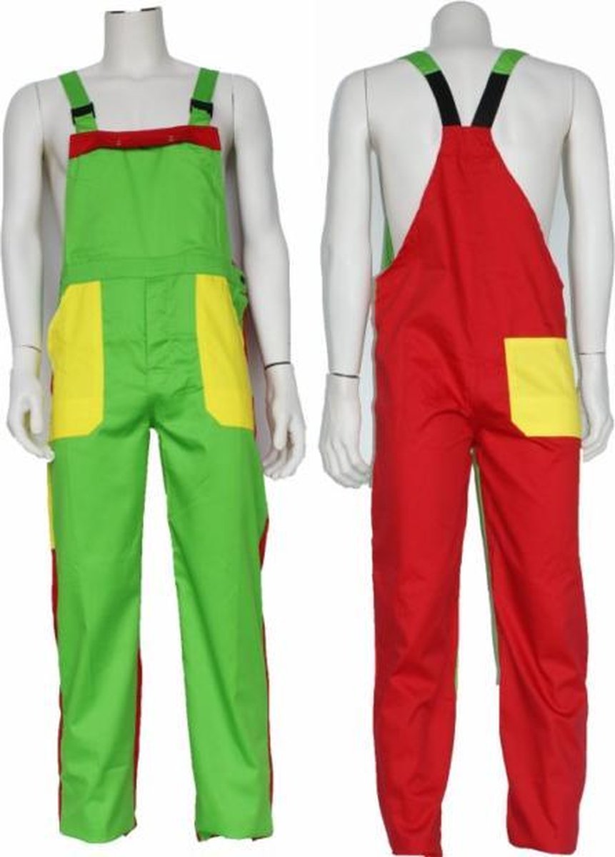 Yoworkwear Tuinbroek polyester/katoen groen-geel-rood maat 152