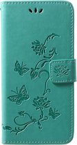 Samsung Galaxy M20 (Power) Hoesje - Bloemen Book Case - Cyan